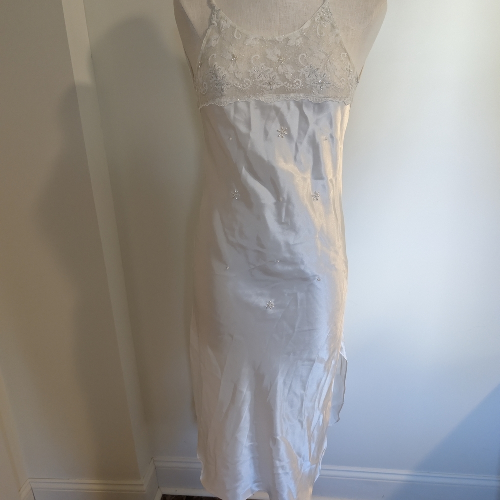 Silk-Feel White Lace Slip Nightgown